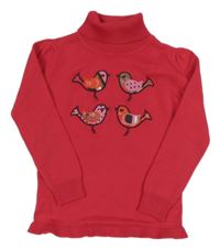 Malinový svetr s ptáčky a rolákem Topolino