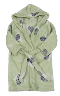 Zelený chlupatý župan s anannasy a kapucí 