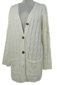 Dámský smetanový copánkový dlouhý propínací svetr 