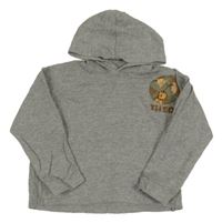 Šedá melírovaná mikina se zvířaty a kapucí