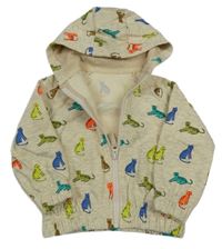 Krémová žíhaná propínací mikina s barevnými kočkami a kapucí Dunnes Store