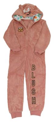 Růžová chlupatá kombinéza s Blush a kapucí George