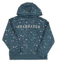 Modrošedá mikina s hvězdami, nápisem a kapucí Principles