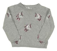 Šedý svetr s jednorožci z flitrů Primark