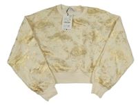 Nová - smetanovo-zlatá vzorovaná teplá crop mikina ZARA