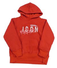 Červená mikina s nápisem a kapucí 