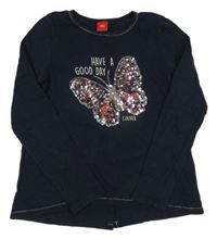 Tmavomodré triko s motýlkem z flitrů S. Oliver