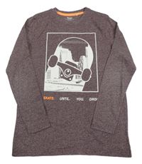 Vínové melírované triko se skateboardem Yigga