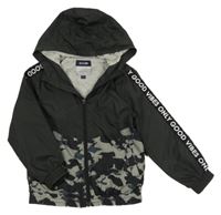 Antracitovo-army šusťáková jarní bunda s kapucí Kiabi