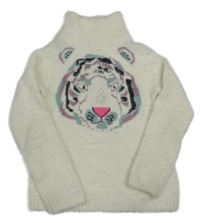 Bílý chlupatý svetr s tygrem 