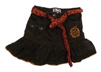 Hnědá manšestrová sukně s páskem a výšicvou 