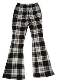 Bílo-černo-červené kostkované flare kalhoty Shein