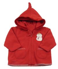 Červená fleecová propínací mikina se sněhulákem a kapucí Mothercare