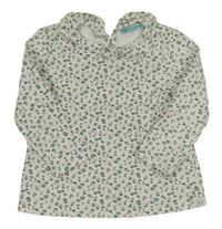 Smetanové květované triko s límečkem