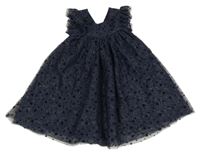 Tmavomodré puntíkaté tylové slavnostní šaty s hvězdami 