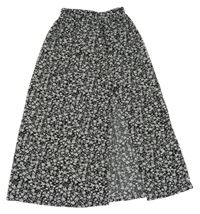 Černo-bílá květovaná maxi sukně s rozparkem Shein