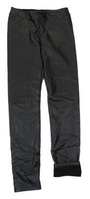 Černé koženkové zateplené legíny Calzedonia