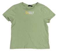 Světlekhaki crop tričko s nápisem Primark