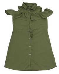 Khaki propínací šaty s volnými rameny a límečkem Primark