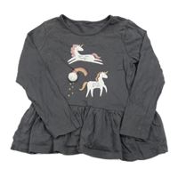 Tmavošedá peplum tunika s jednorožci 