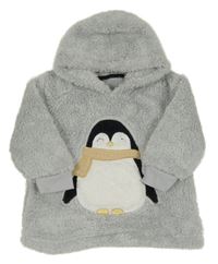 Šedá chlupatá mikina s tučňákem a kapucí Nutmeg