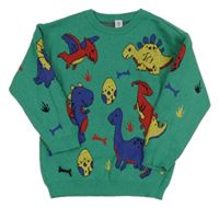 Zelený svetr s dinosaury Tu