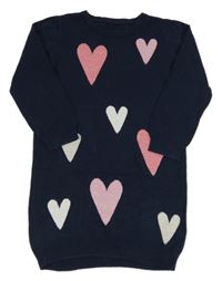 Tmavomodré svetrové šaty se srdíčky Nutmeg