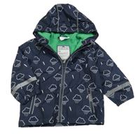 Tmavomodrá šusťáková jarní bunda s mráčky a kapucí Topomini