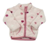 Světlerůžová chlupatá propínací mikina s puntíky Ergee