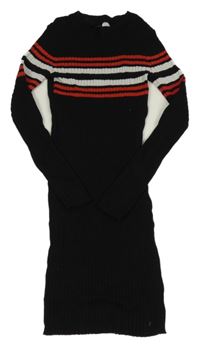 Černé žebrované úpletové dlouhé šaty s proužky H&M