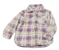 Bílo-fialová kostkovaná chlupatá košilová bunda Topolino