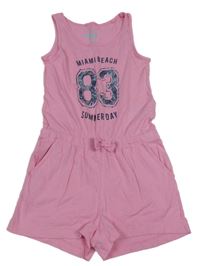 Růžový bavlněný kraťasový overal s nápisem Pepperts