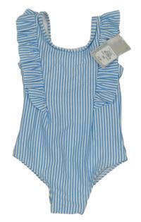 Nové - Modro-bílé pruhované jednodílné plavky s volánky Primark