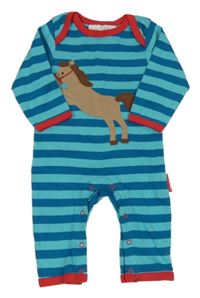 Tyrkysovo-modrý pruhovaný overal s koníkem 