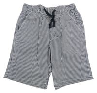 Tmavošedo-bílé pruhované plátěné kraťasy H&M