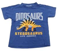 Tmavomodré tričko s dinosaurem a nápisy Next