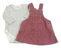 2Set - Starorůžové manšestrové šaty + bílé puntíkaté body Next