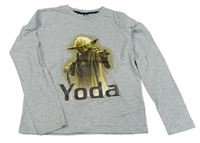 Šedé melírované triko s Yodou - Star Wars 