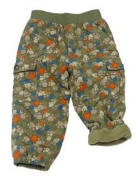 Khaki cargo cuff šusťákové podšité kalhoty s tlapkami a úpletovým pasem Ergee