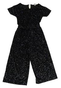 Černý třpytivý sametový slavnostní kalhotový culottes overal Tu