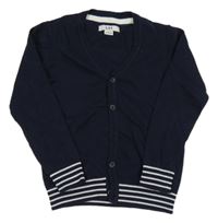 Tmavomodrý propínací svetr s bílými pruhy LH