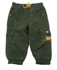 Tmavokhaki cargo šusťákové podšité kalhoty s liškou Ergee