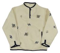 Smetanovo-tmavomodrá fleecová mikina s kytičkami C&A