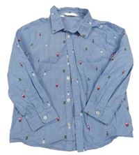 Modrá melírovaná vánoční košile s obrázky H&M