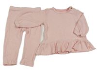 2Set - Růžovo-bílá pruhovaná úpletová tunika se srdíčkem + turecké kalhoty 