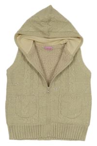 Smetanovo-šedo-stříbrná melírovaná propínací svetrová vesta se vzorem a kapucí Cherokee