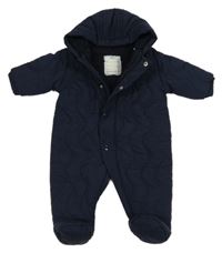 Tmavomodrá prošívaná šusťáková zimní kombinéza s kapucí M&S