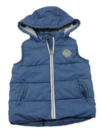 Modro/tmavomodrá melírovaná prošívaná šusťáková zateplená vesta s nášivkou a kapucí Rebel