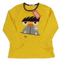 Nové - tmavožluto/šedé triko s příšerkou MUSHI