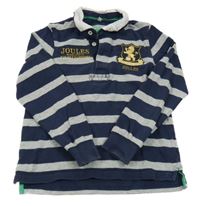 Tmavomodro-šedá pruhovaná mikina s erbem a límečkem joules